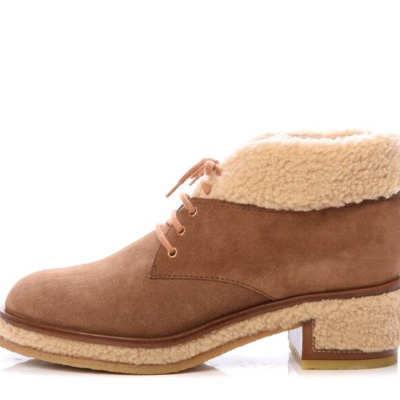 CHANEL Shearling Suede Calfskin Womens Lace Up Ankle Boots - Picture 3 of 3